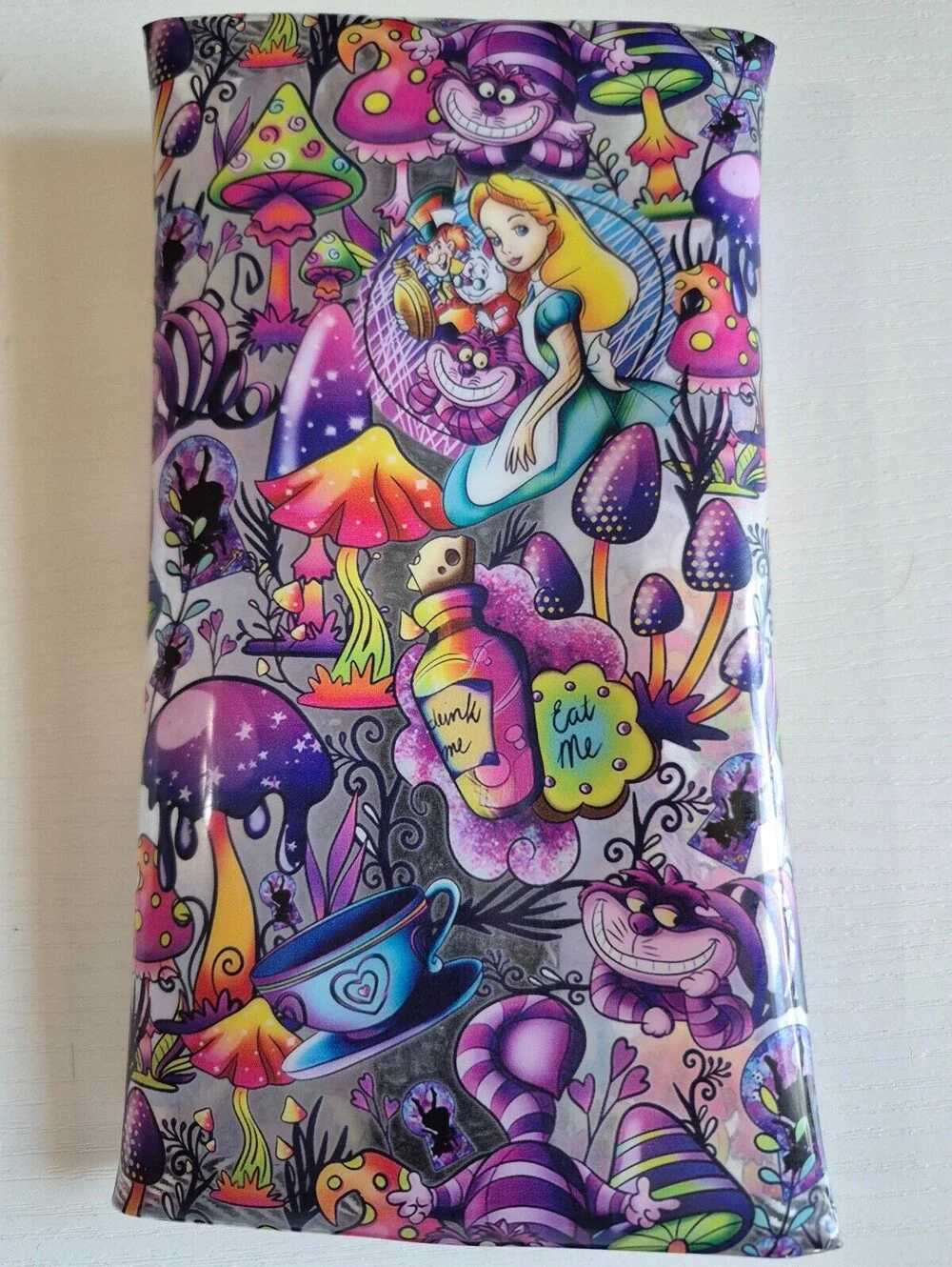 Clear purple tea party strip cat, makeup brush pouch